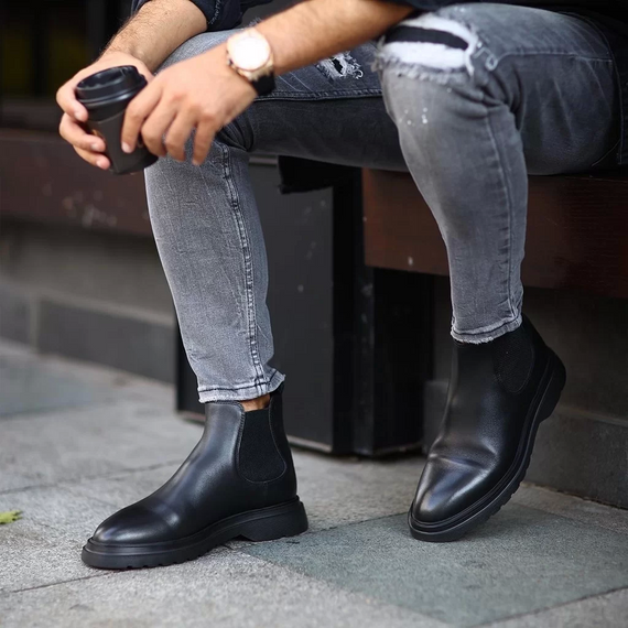 New Season Men's Eva Sole Leather Chelsea Casual Boots - Black - photo 3