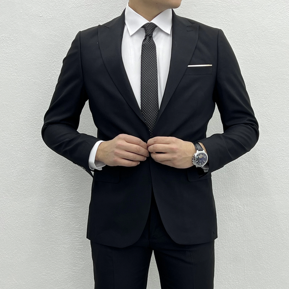 Men's Slim Fit, Patterned Suit - Black - photo 2