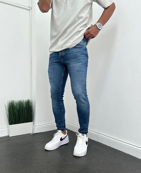 Men's Slim Fit Lycra Ripped Jeans - Blue