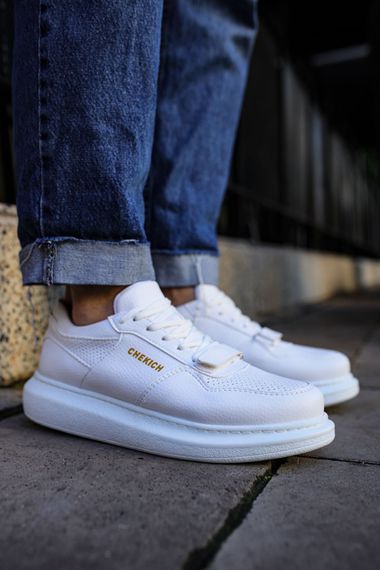 Мужские спортивные обувь с высоким каблуком на липучках - белая, ортопедическая, комфортная, на все случаи жизни, размеры 40-44 - фото 1