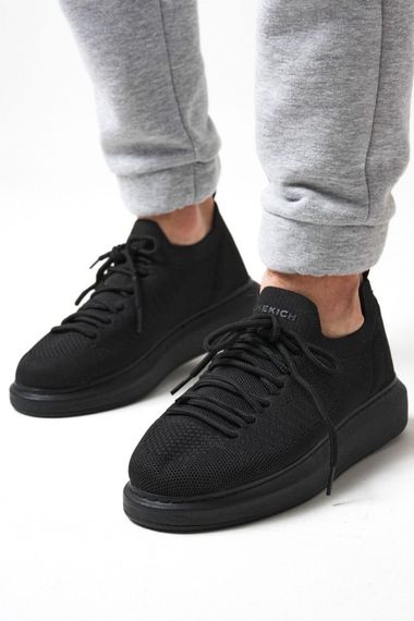 حذاء رياضي كاجوال بنمط للرجال من القماش - أسود - أسود - صورة 4