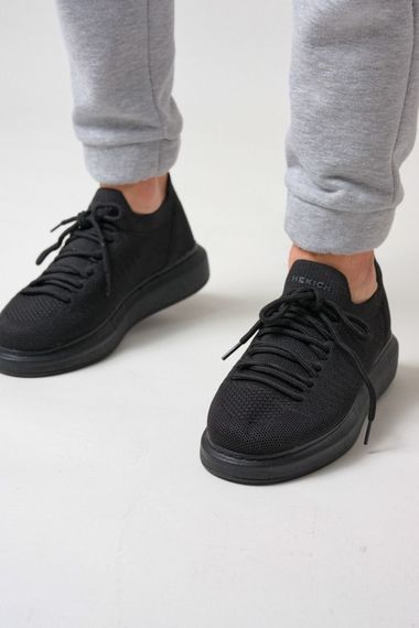 حذاء رياضي كاجوال بنمط للرجال من القماش - أسود - أسود - صورة 3
