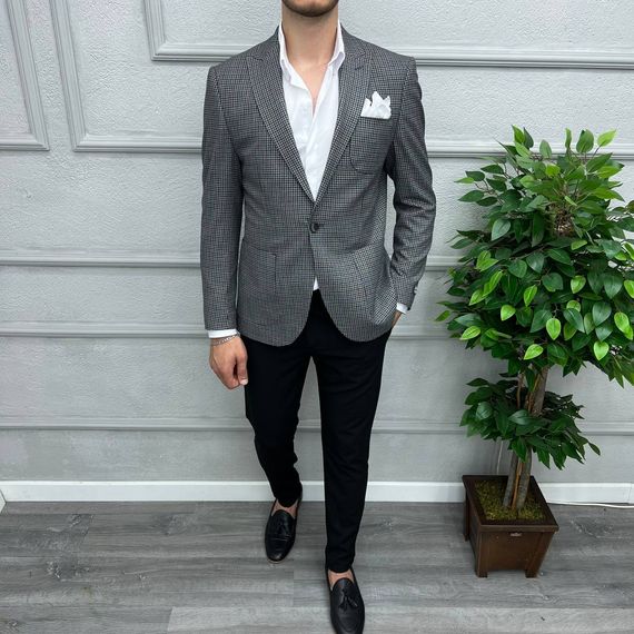 Men's Slim Fit Single Button Piti Square Sport Single Jacket-Black - photo 1