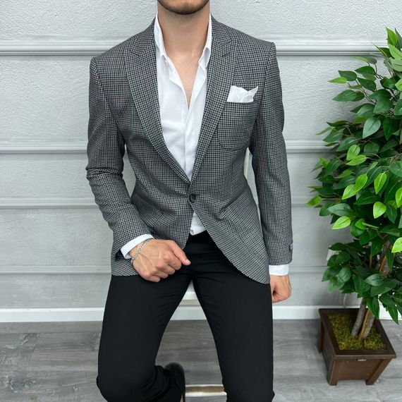 Men's Slim Fit Single Button Piti Square Sport Single Jacket-Black - photo 2