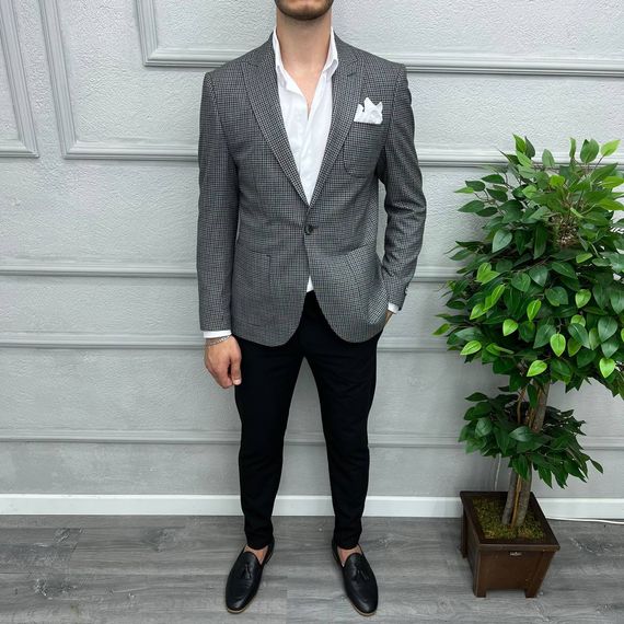 Men's Slim Fit Single Button Piti Square Sport Single Jacket-Black - photo 3