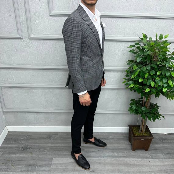 Men's Slim Fit Single Button Piti Square Sport Single Jacket-Black - photo 4