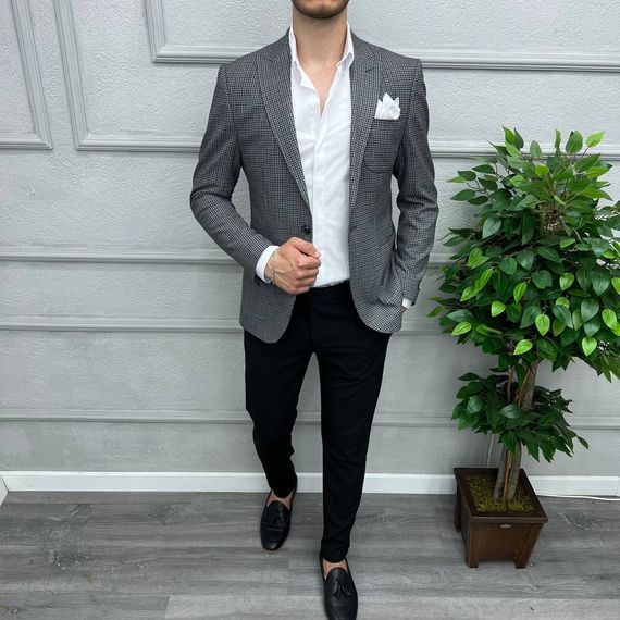 Men's Slim Fit Single Button Piti Square Sport Single Jacket-Black - photo 5