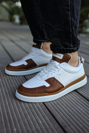 حذاء رياضي برباط بنعل حراري للرجال - أبيض تان - صورة 1