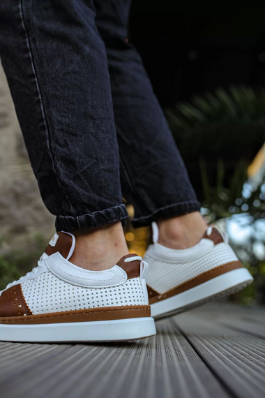 حذاء رياضي برباط بنعل حراري للرجال - أبيض تان - صورة 2