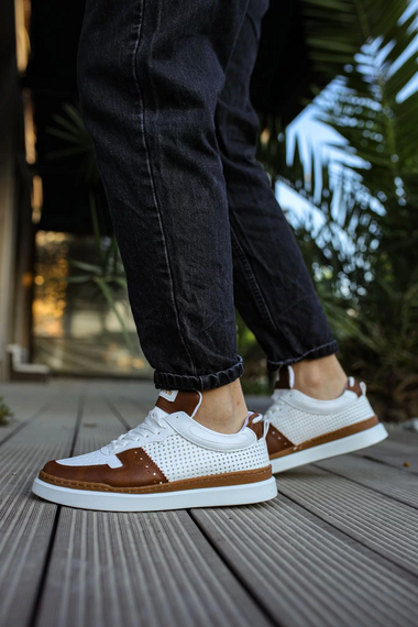 حذاء رياضي برباط بنعل حراري للرجال - أبيض تان - صورة 3