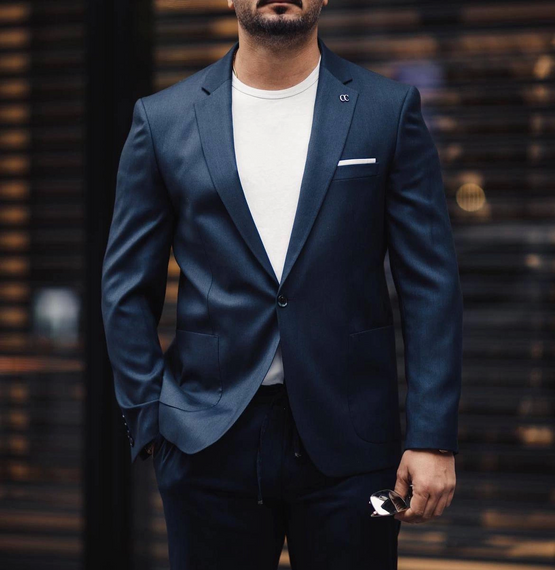 Мужской узкий спортивный костюм - тёмно-синий, подходит для размеров 46-56, материал: вискоза с полиамидом, только для сухой чистки - фото 1