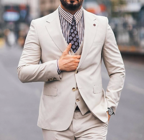 Чоловічий піджак з брюками в кремовому кольорі, Slim Fit, фірмове вбрання для комфортної носки - фото 4