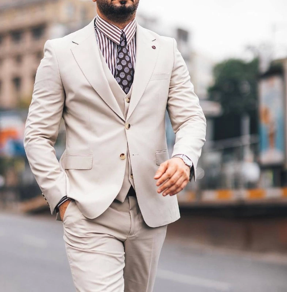 Чоловічий піджак з брюками в кремовому кольорі, Slim Fit, фірмове вбрання для комфортної носки - фото 2