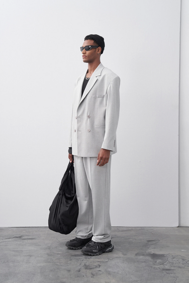 Men's Oversize Double Breasted Suit-Grey - photo 2