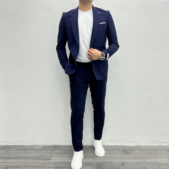 Men's Slim Fit Crinkle Fabric Sports Suit - Navy Blue - photo 4