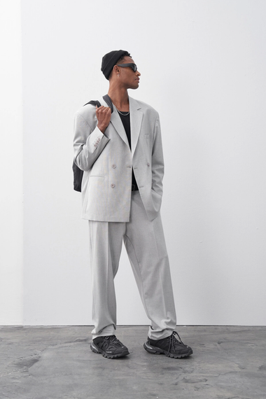 Men's Oversize Double Breasted Suit-Grey - photo 4
