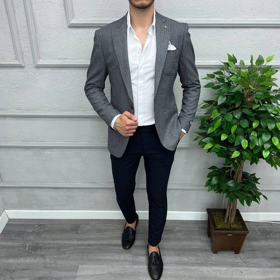 Men's Slim Fit Single Button Piti Square Sport Single Jacket-Navy Blue - photo 1