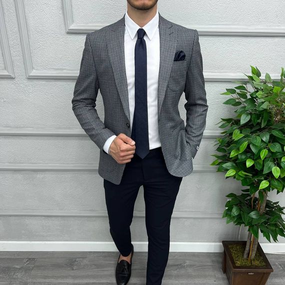 Men's Slim Fit Single Button Piti Square Sport Single Jacket-Navy Blue - photo 4