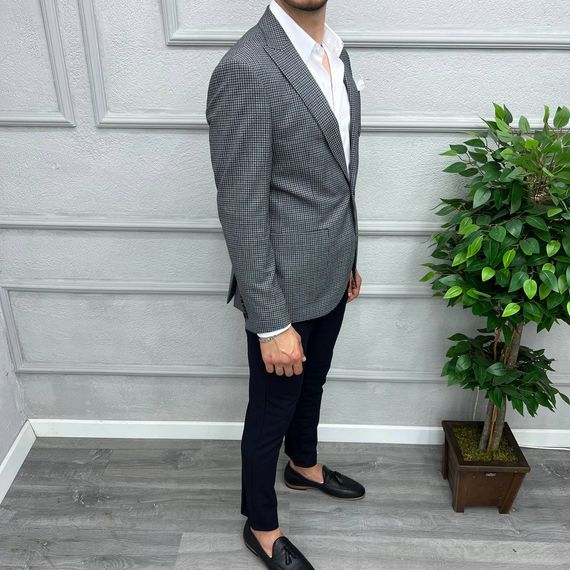 Men's Slim Fit Single Button Piti Square Sport Single Jacket-Navy Blue - photo 5