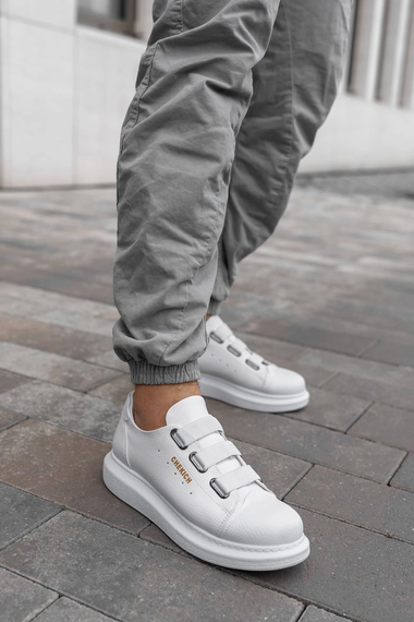 Мужские кроссовки без шнурков с Eva подошвой - белые, ортопедическая стелька, 100% хлопок, искусственная кожа, размеры 40-44 - фото 3