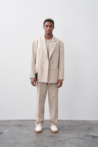 Men's Oversize Double Breasted Suit-Cream - photo 1