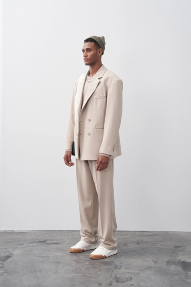 Men's Oversize Double Breasted Suit-Cream - photo 3