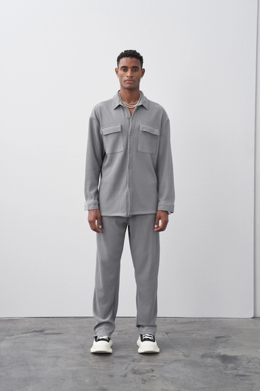 Men's Casual Cut Corduroy Suit Trousers - Gray - photo 1