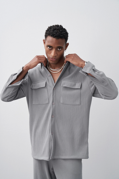 Men's Casual Cut Corduroy Suit Trousers - Gray - photo 5