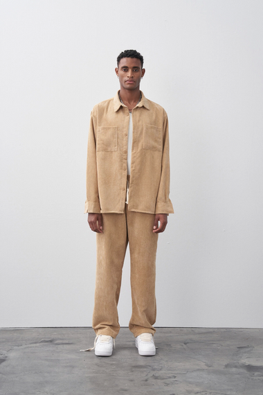 Men's Owersize Casual Cut Corduroy Suit - Stone - photo 1