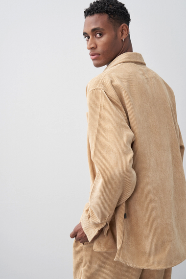 Men's Owersize Casual Cut Corduroy Suit - Stone - photo 3