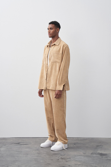 Men's Owersize Casual Cut Corduroy Suit - Stone - photo 2