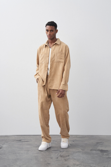 Men's Owersize Casual Cut Corduroy Suit - Stone - photo 4