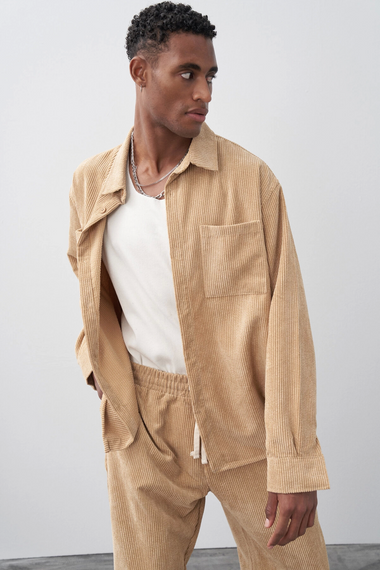 Men's Owersize Casual Cut Corduroy Suit - Stone - photo 5