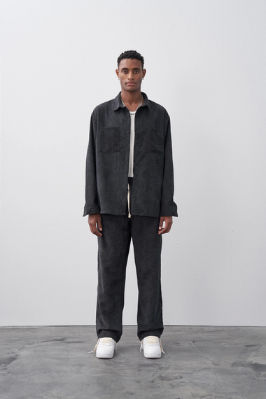 Erkek Owersize Salaş Kesim Fitilli KadifeTakım -Siyah - fotoğraf 1