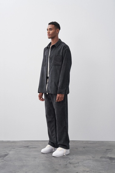 Erkek Owersize Salaş Kesim Fitilli KadifeTakım -Siyah - fotoğraf 2