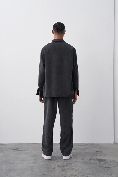 Erkek Owersize Salaş Kesim Fitilli KadifeTakım -Siyah - fotoğraf 5