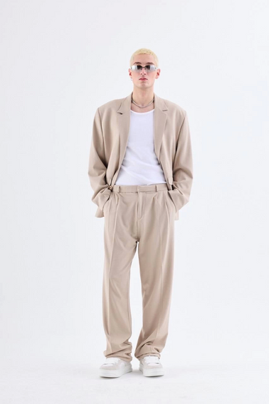 Кремовый оверсайз костюм с ликой для мужчин, комфортный крой, классический пиджак, высокое качество, разнообразные размеры S, M, L, XL - фото 4