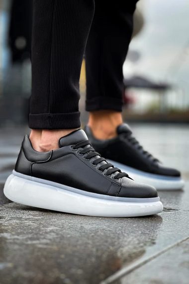 Мужские кроссовки с прозрачной подошвой, повседневная спортивная обувь - черные и белые, 100% веганские материалы, высота подошвы 3 см - фото 4