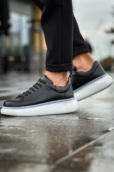 Мужские кроссовки с прозрачной подошвой, повседневная спортивная обувь - черные и белые, 100% веганские материалы, высота подошвы 3 см - фото 3