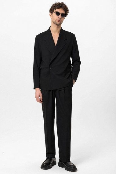 Erkek Owersıze Likralı Takım Elbise-Siyah - photo 3
