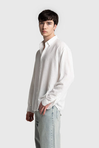 Erkek Owersize Keten Gömlek- Beyaz - photo 2
