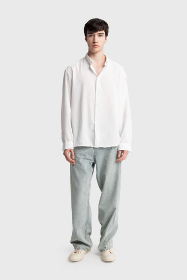 Erkek Owersize Keten Gömlek- Beyaz - photo 4