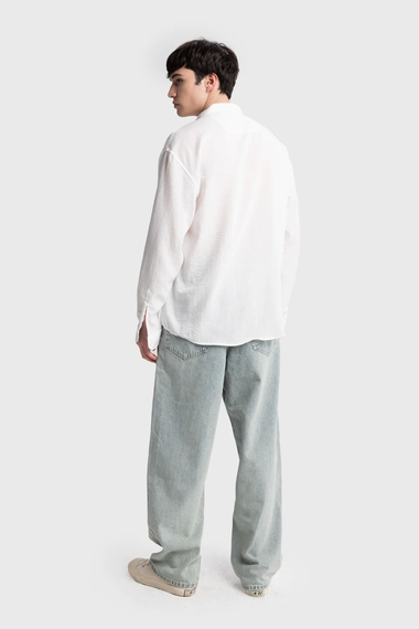 Erkek Owersize Keten Gömlek- Beyaz - photo 3