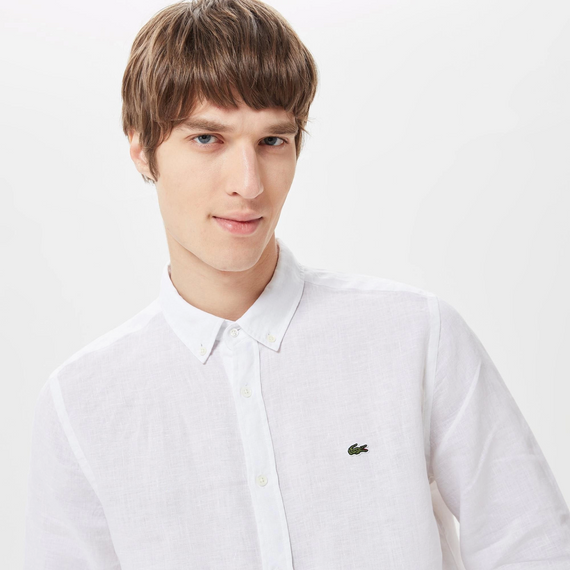 Чоловіча вузька сорочка Lacoste з льону - Білий, розміри: S, M, L, XL, XXL - фото 4