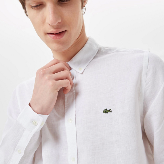 Чоловіча вузька сорочка Lacoste з льону - Білий, розміри: S, M, L, XL, XXL - фото 5