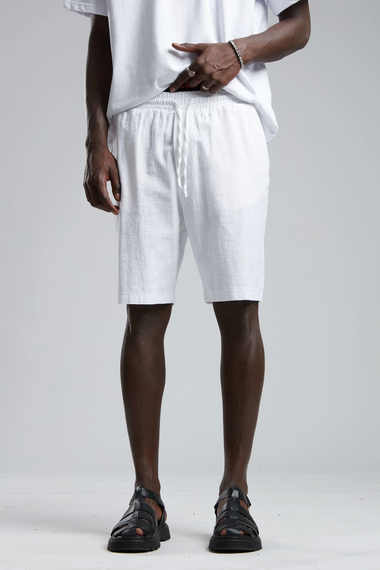 Мужские белые шорты из льна с эластичным поясом, размеры S, M, L, XL, XXL - фото 1