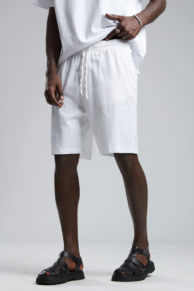 Мужские белые шорты из льна с эластичным поясом, размеры S, M, L, XL, XXL - фото 3