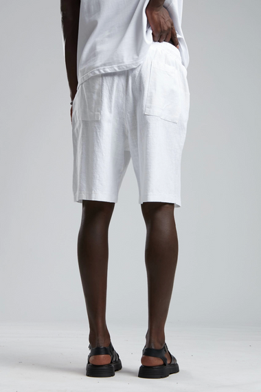 Мужские белые шорты из льна с эластичным поясом, размеры S, M, L, XL, XXL - фото 4