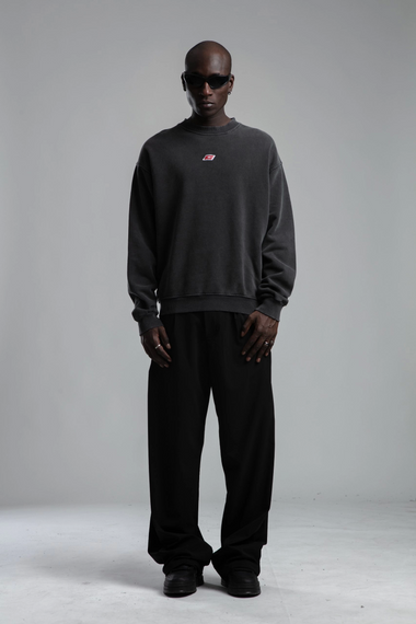 Erkek Owersize Kapüşonlu Yıkamalı Sweatshirt -Gri - fotoğraf 1