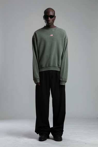 Чоловічий oversized светр з круглним вирізом, відмитий - зелений, різні розміри S, M, L, XL, XXL - фото 1